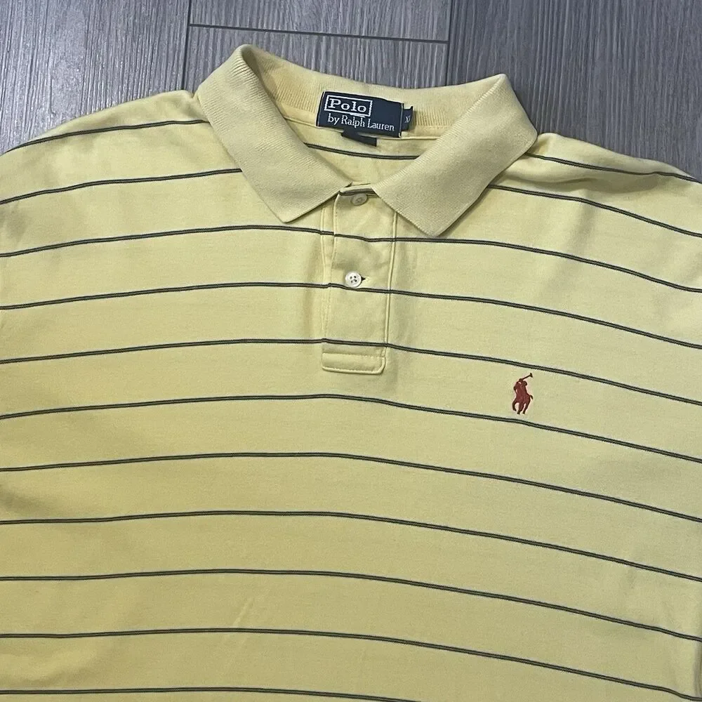 Polo Ralph Lauren Shirt Men's XL Yellow Stripes Pony Business Short Sleeve